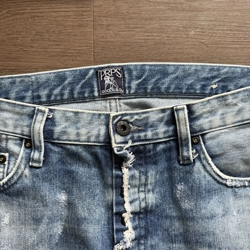 PRPS Demon Fit Mens Size 32 Distressed Button Fly Denim Jeans Light Wash